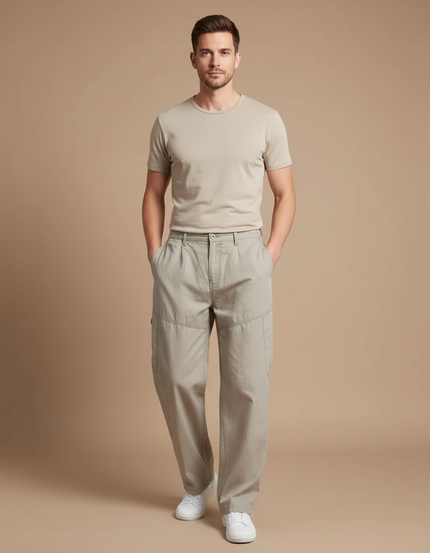 Pantalon Baggy Beige Coton Ample Cargo Homme - Toile