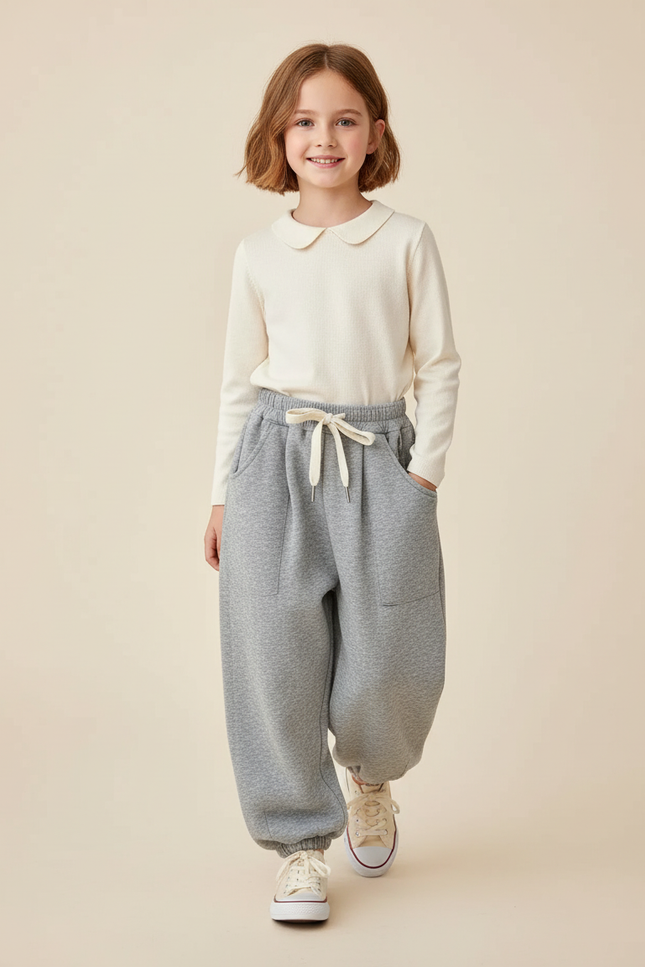 Pantalon Baggy Gris Molletonné Ample Décontracté Enfant
