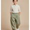Pantalon Baggy Vert Olive Ample Lin Plissé Enfant - Kaki