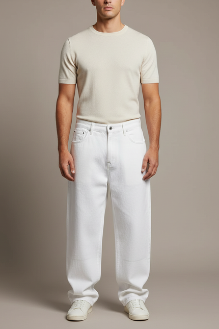 Pantalon Baggy Blanc Ample Denim Décontracté Homme - Jean