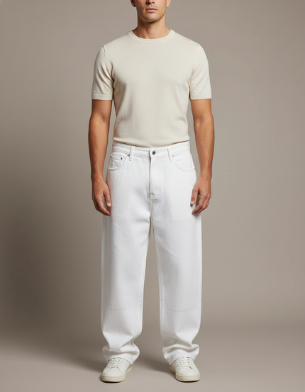 Pantalon Baggy Blanc Ample Denim Décontracté Homme - Jean