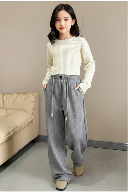 Pantalon Baggy Gris Molleton Cordon Ample Confortable