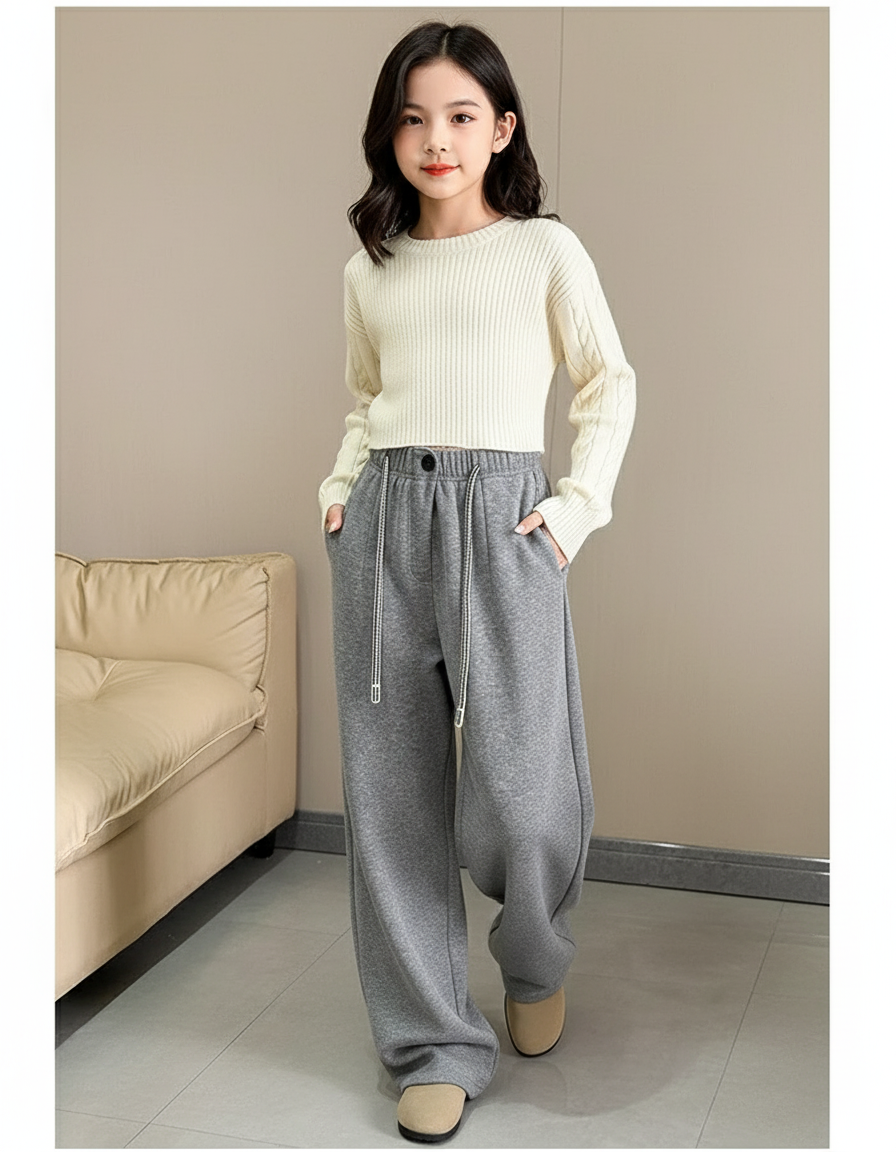 Pantalon Baggy Gris Molleton Cordon Ample Confortable