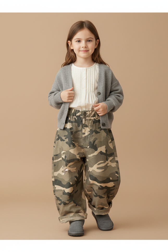 Pantalon Baggy Camouflage Kaki Ample Coton Enfant - Toile