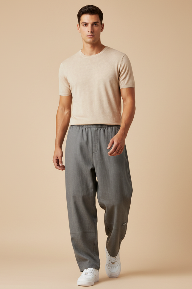Pantalon Baggy Gris Droit Ample Décontracté Homme - Gabardine