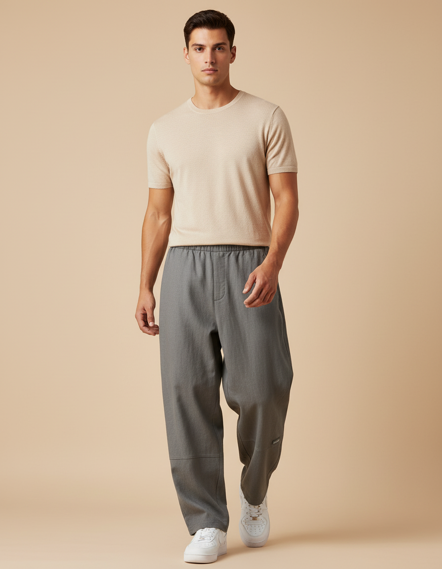 Pantalon Baggy Gris Droit Ample Décontracté Homme - Gabardine