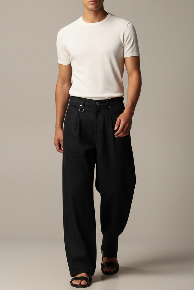 Pantalon Baggy Noir Ample Plissé Décontracté Homme - Gabardine