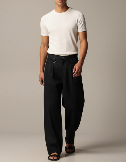 Pantalon Baggy Noir Ample Plissé Décontracté Homme - Gabardine