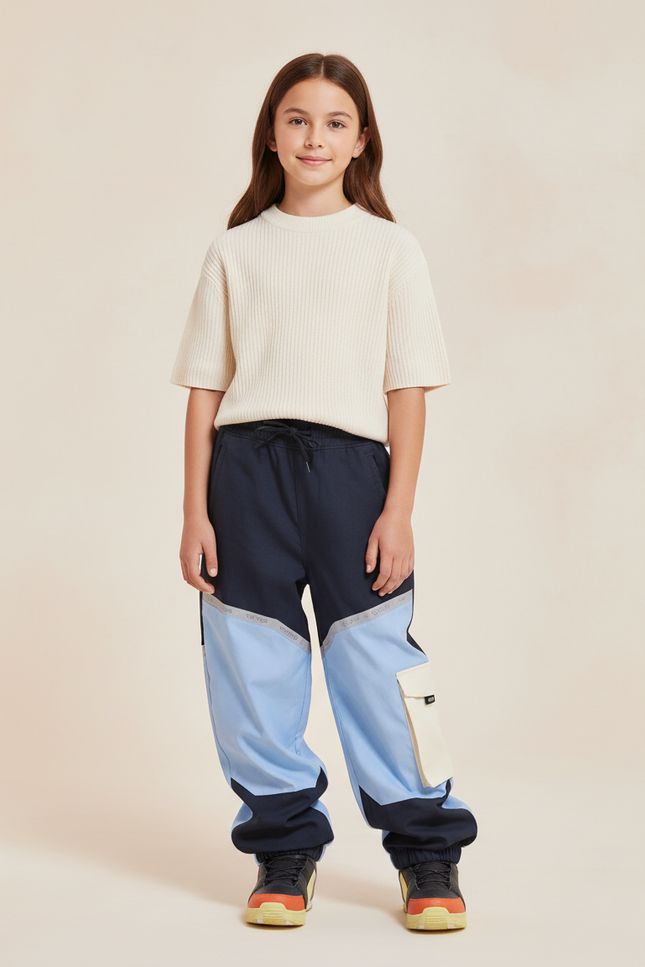 Pantalon Baggy Bleu Marine Clair Patchwork Réfléchissant Enfant - Multicolore Polyester