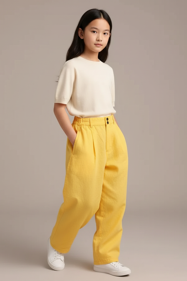 Pantalon Baggy Jaune Ample Coton Décontracté Enfant