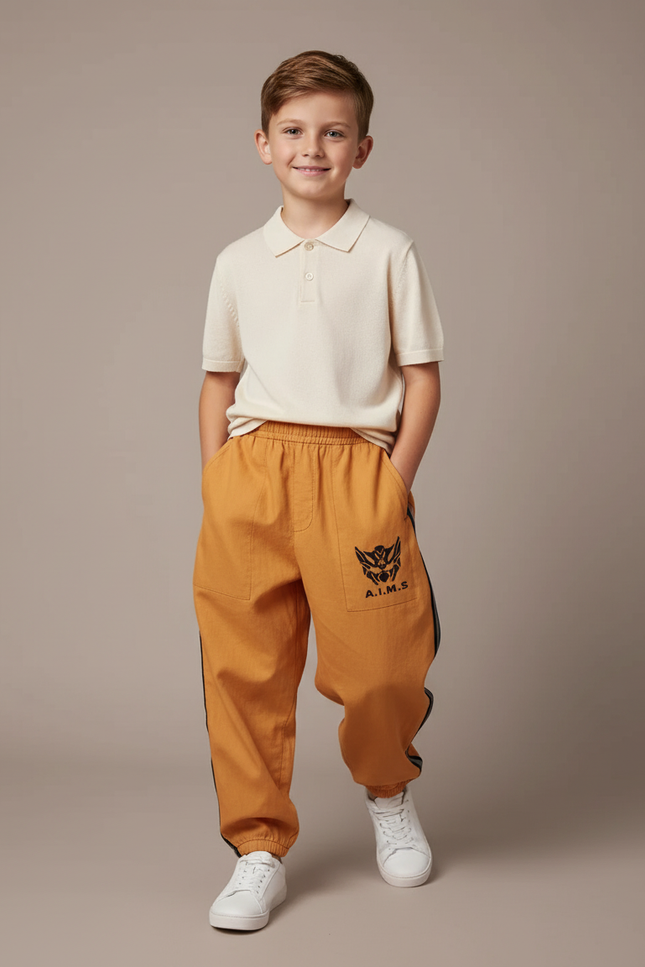 Pantalon Baggy Orange Coton Imprimé Sport Enfant
