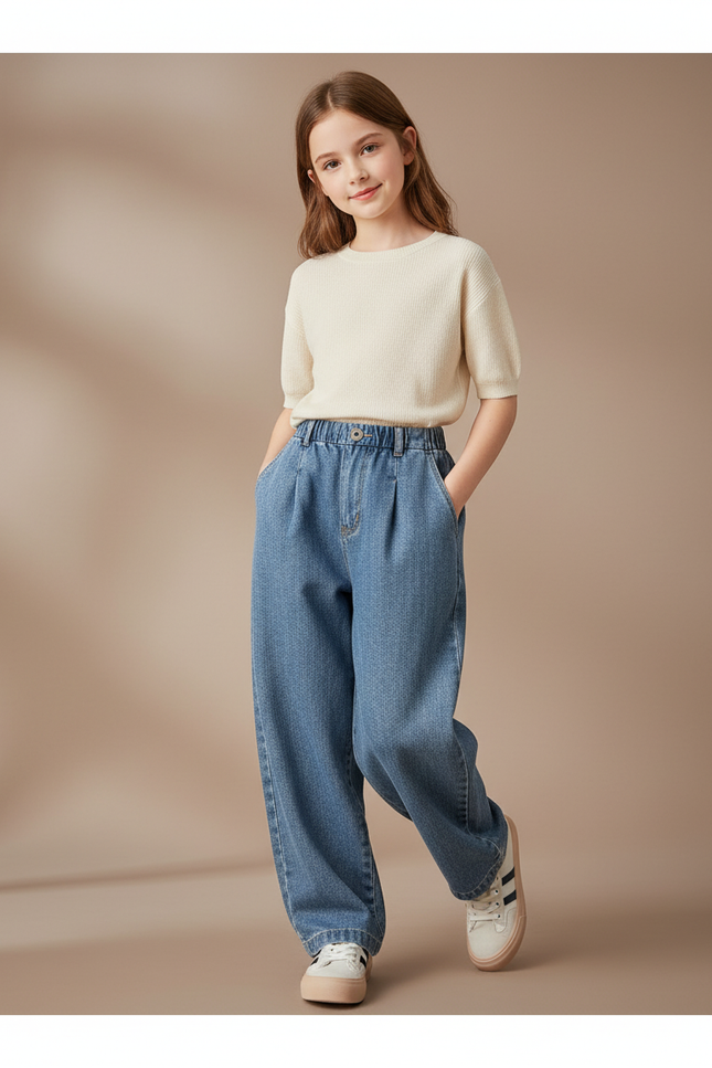 Pantalon Baggy Jean Bleu Ample Fille