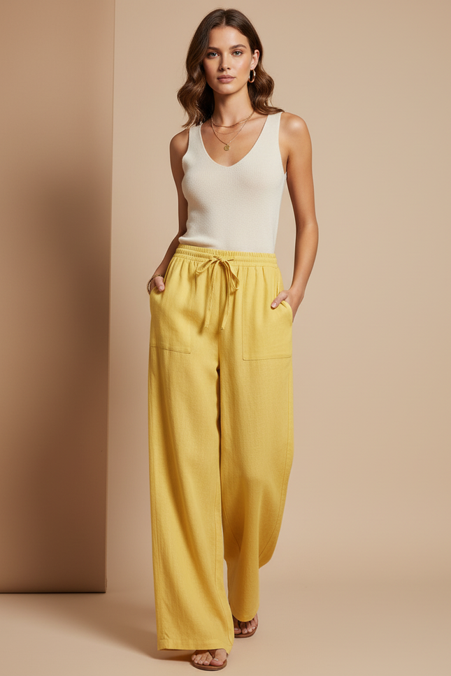Pantalon Baggy Jaune Lin Ample Fluide Femme