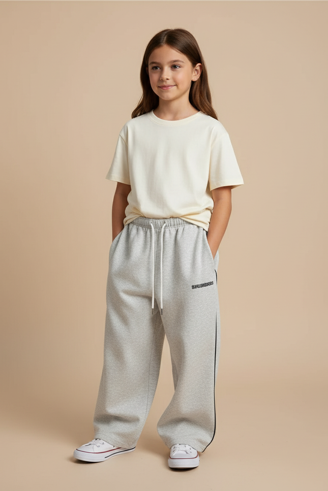 Pantalon Baggy Gris Molleton Ample Décontracté Rayures