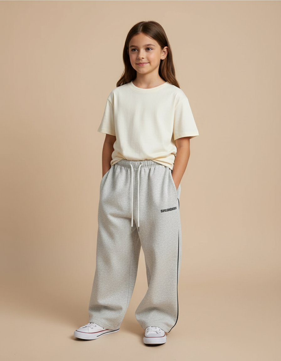 Pantalon Baggy Gris Molleton Ample Décontracté Rayures