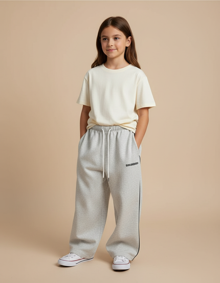 Pantalon Baggy Gris Molleton Ample Décontracté Rayures