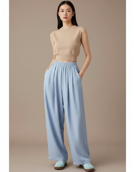Pantalon Baggy Bleu Clair Fluide Ample Femme - Lin