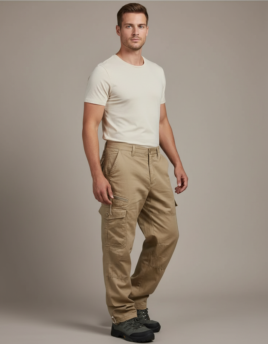 Pantalon Baggy Kaki Coton Cargo Ample Homme - Toile