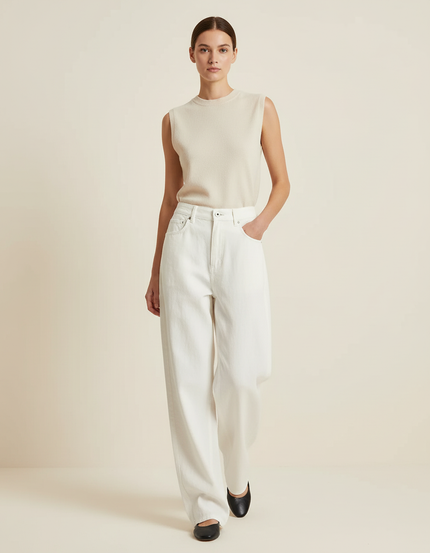 Pantalon Baggy Blanc Droit Ample Décontracté Femme - Jean