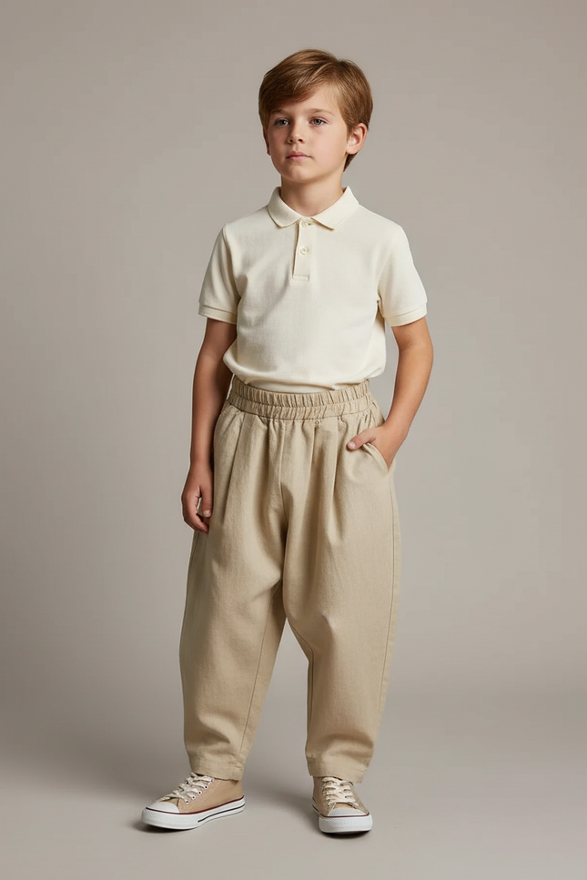 Pantalon Baggy Beige Coton Ample Plissé Enfant
