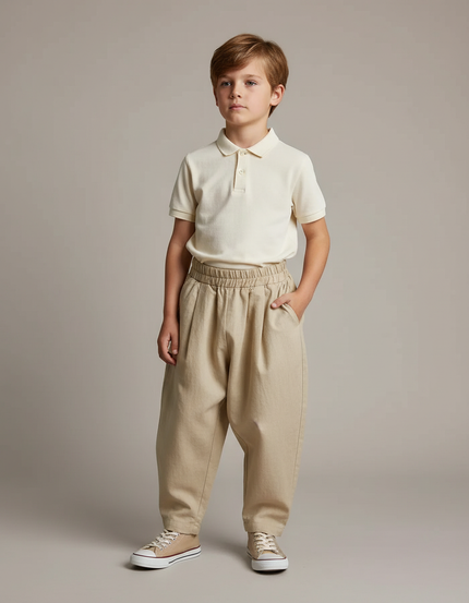 Pantalon Baggy Beige Coton Ample Plissé Enfant
