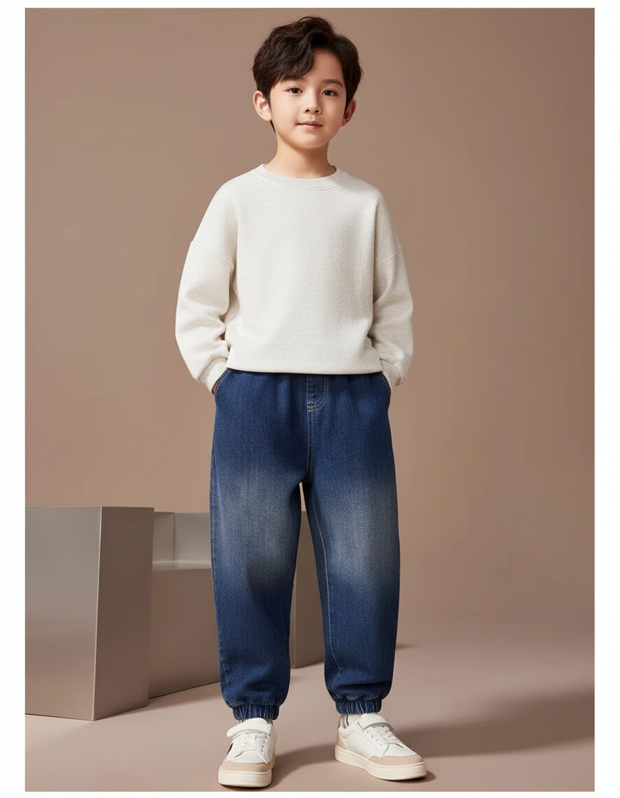 Pantalon Baggy Jean Denim Bleu Ample Enfant