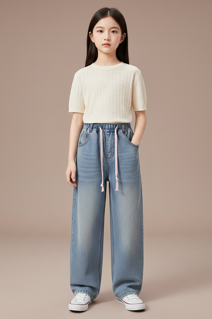 Pantalon Baggy Jean Bleu Ample Fille Décontracté