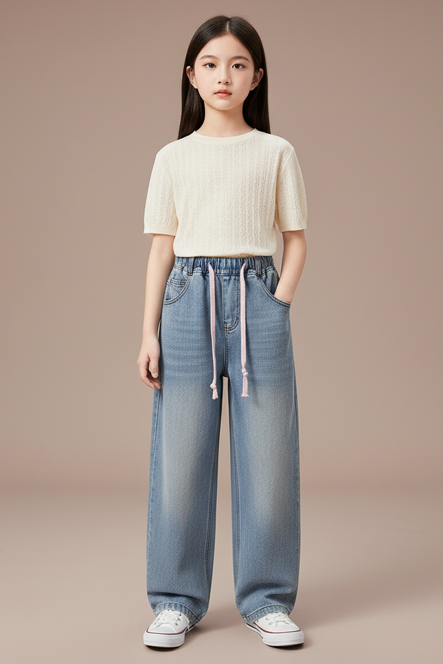 Pantalon Baggy Jean Bleu Ample Fille Décontracté