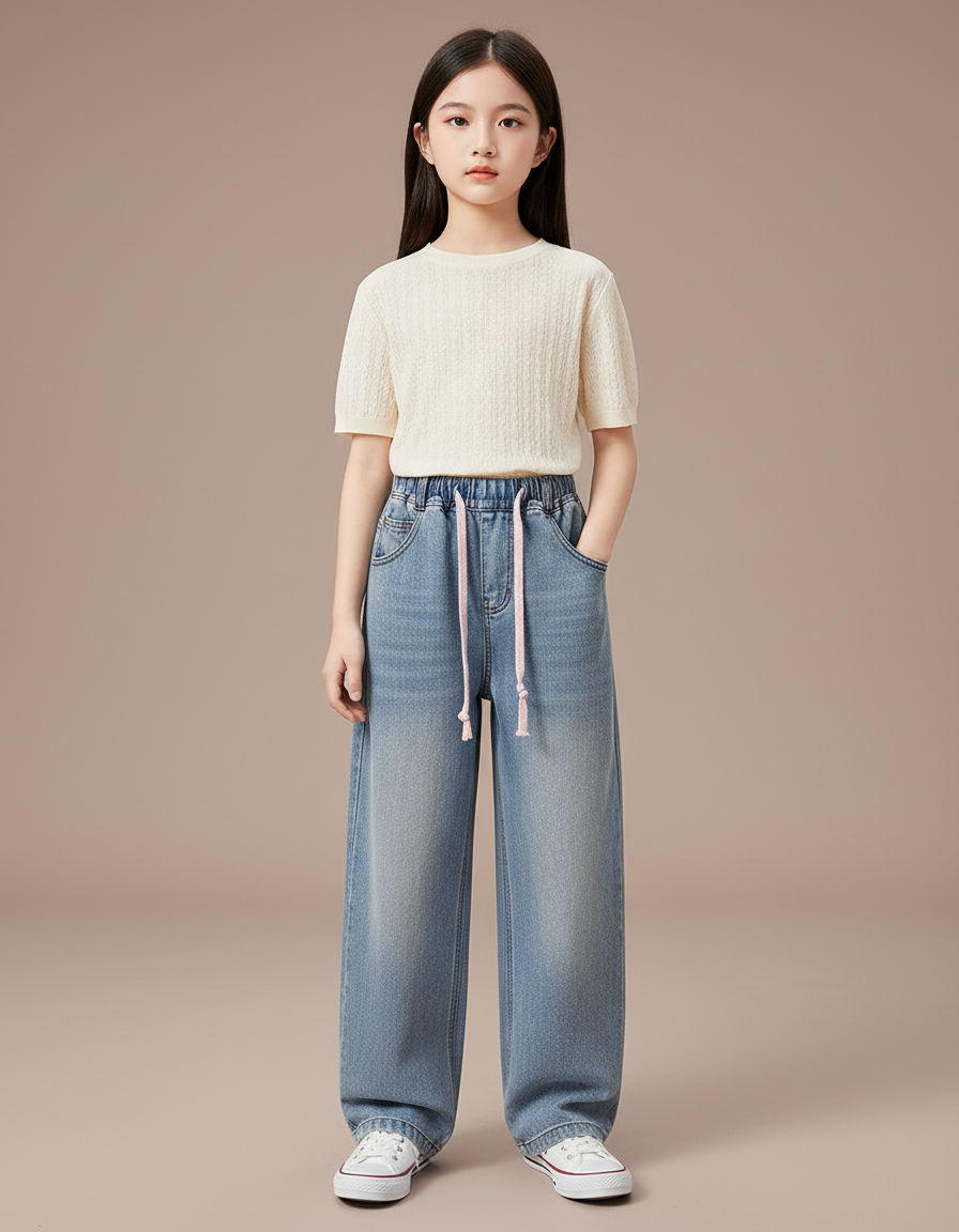 Pantalon Baggy Jean Bleu Ample Fille Décontracté