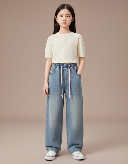 Pantalon Baggy Jean Bleu Ample Fille Décontracté