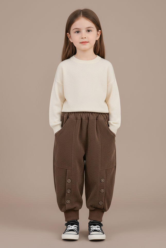 Pantalon Baggy Marron Côtelé Ample Confortable Enfant - Cordé