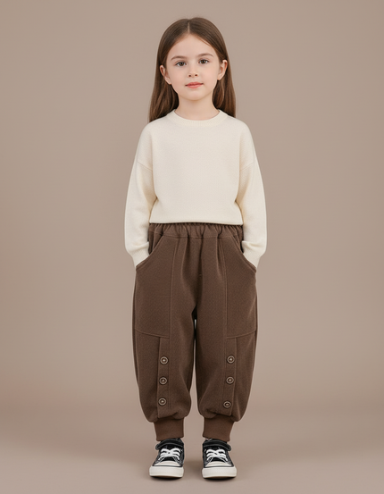 Pantalon Baggy Marron Côtelé Ample Confortable Enfant - Cordé