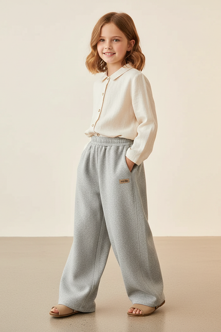 Pantalon Baggy Enfant Gris Ample Coton Confort - Molleton