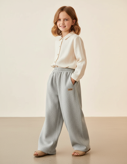 Pantalon Baggy Enfant Gris Ample Coton Confort - Molleton