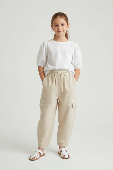 Pantalon Baggy Beige Cargo Coton Ample Enfant