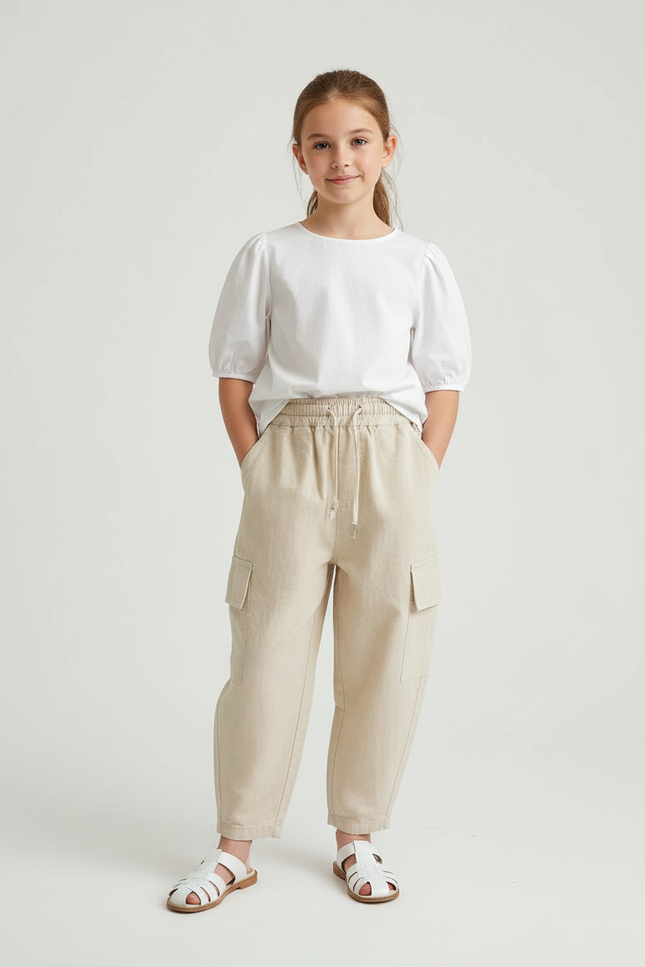 Pantalon Baggy Beige Cargo Coton Ample Enfant