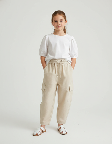 Pantalon Baggy Beige Cargo Coton Ample Enfant
