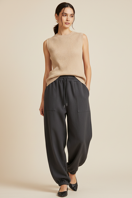 Pantalon Baggy Gris Foncé Molletonné Ample Décontracté