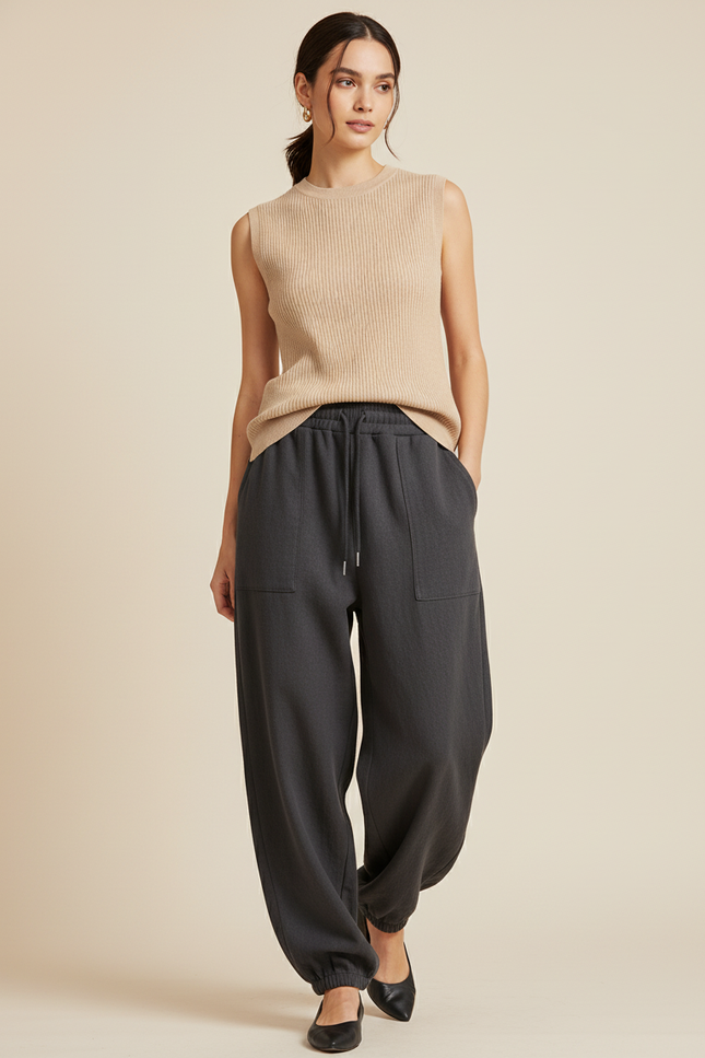 Pantalon Baggy Gris Foncé Molletonné Ample Décontracté