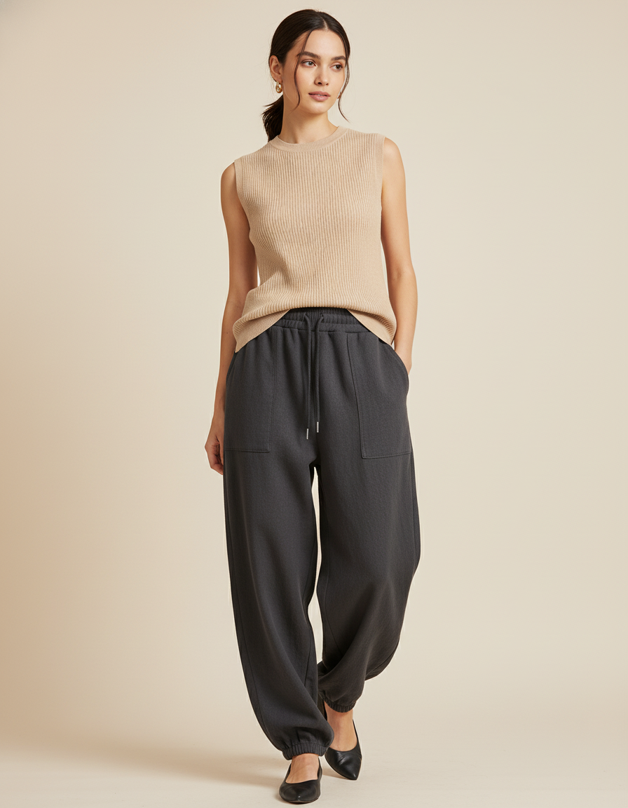 Pantalon Baggy Gris Foncé Molletonné Ample Décontracté