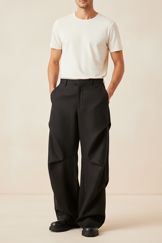 Pantalon Baggy Noir Ample Plissé Homme Décontracté - Gabardine