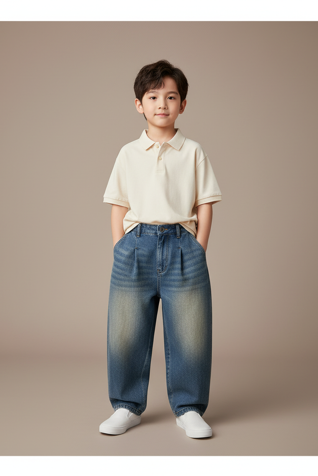 Pantalon Baggy Jean Bleu Ample Garçon Décontracté