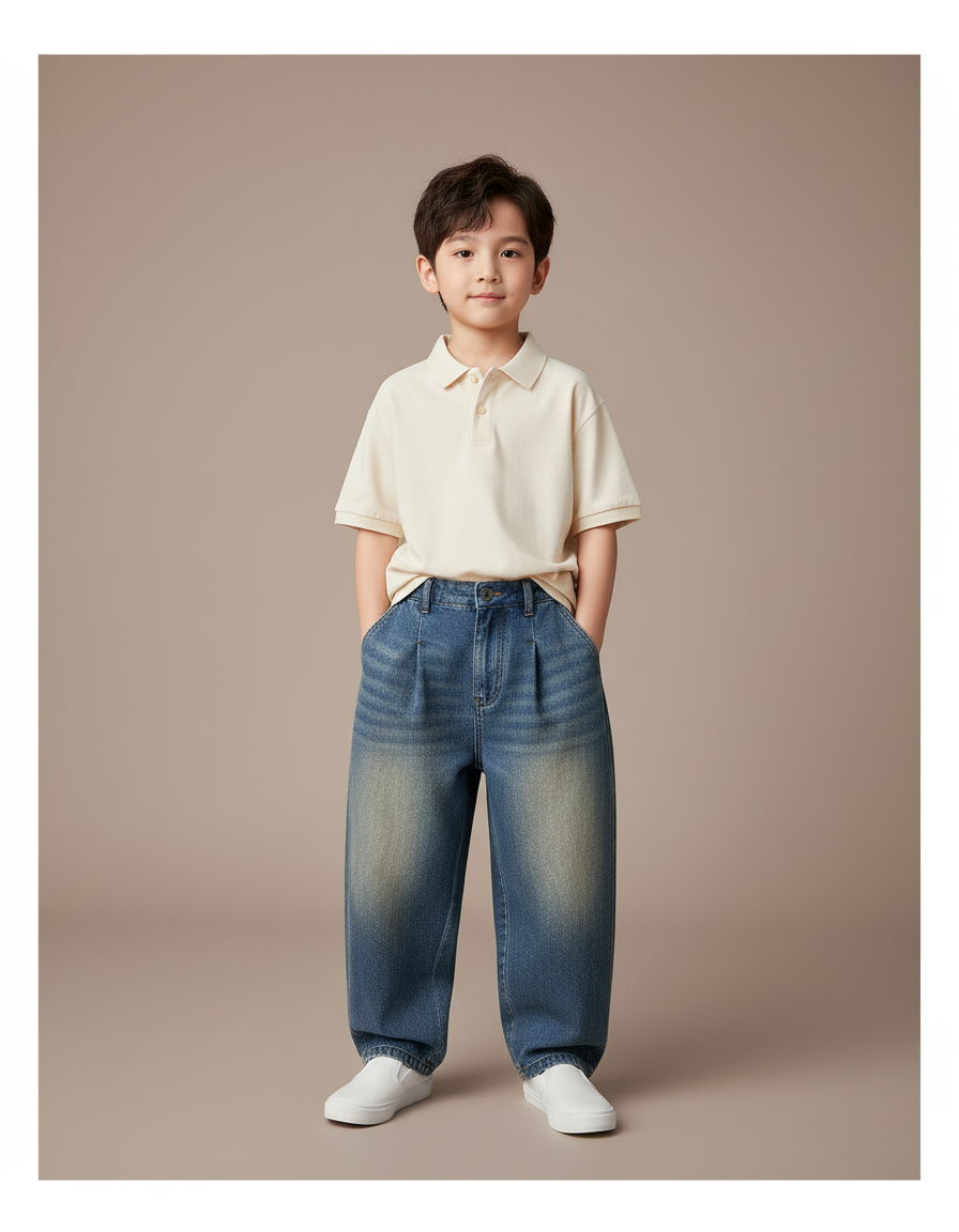 Pantalon Baggy Jean Bleu Ample Garçon Décontracté