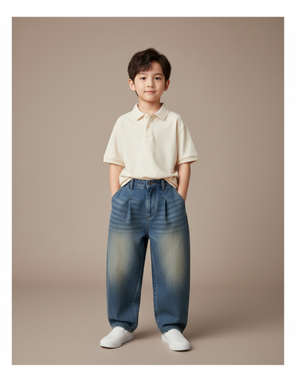 Pantalon Baggy Jean Bleu Ample Garçon Décontracté