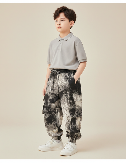 Pantalon Baggy Imprimé Tie-Dye Noir Blanc Cargo - Toile