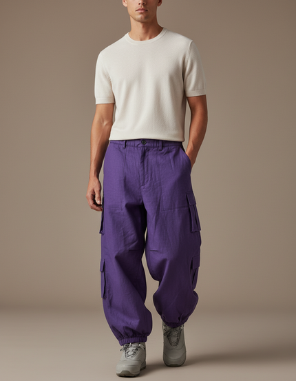 Pantalon Baggy Violet Ample Cargo Coton Décontracté Homme