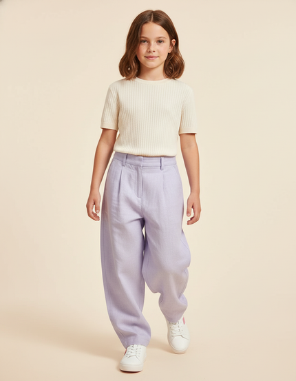 Pantalon Baggy Lilas Lin Ample Plissé Enfant - Violet