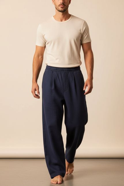 Pantalon Baggy Bleu Marine Ample Décontracté Homme Cordon - Molleton