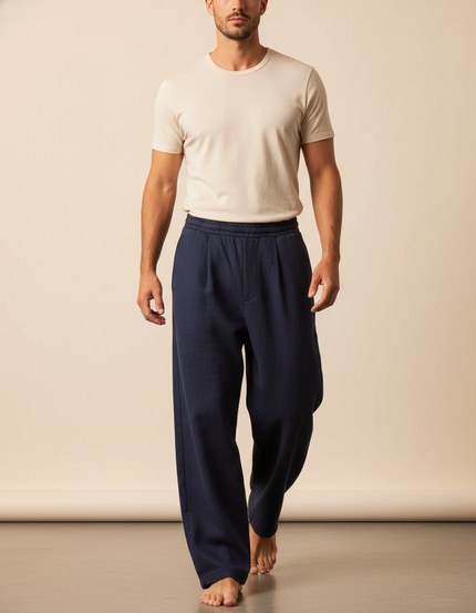 Pantalon Baggy Bleu Marine Ample Décontracté Homme Cordon - Molleton