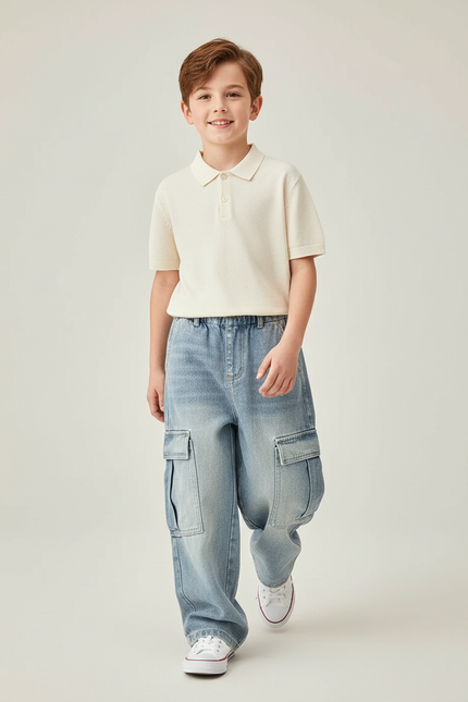 Pantalon Baggy Jean Bleu Ample Poches Enfant